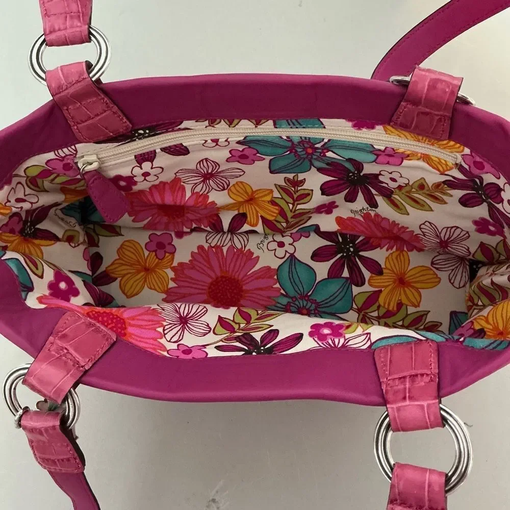 Brighton hot Pink Leather hobo Bag with floral liner